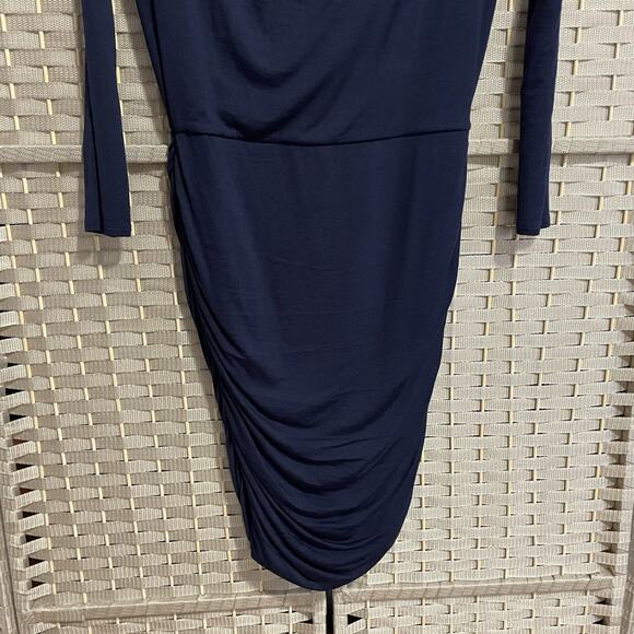 Athleta SOLSTICE Draped Cowl Dress Size Small Navy Blue Soft Modal Wool NEW - Picture 4 of 12